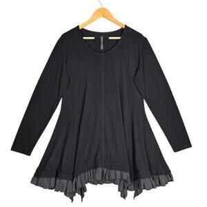 GERSHON BRAM WOMEN'S ASYMMETRICAL RUFFLE‑HEM TUNIC DRESS – BLACK – SIZE LARGE